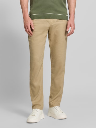 Tommy Hilfiger Spodnie lniane o kroju regular fit z wyhaftowanym logo model 'Denton' Beżowy 4