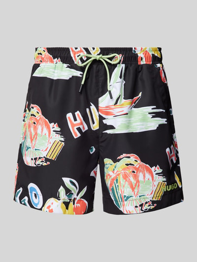 HUGO Relaxed Fit Badeshorts mit Label-Print Modell 'CALALA' Black 1