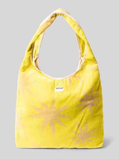 Produktfoto, Umhängetasche mit Label-Patch Modell 'Fuerteventura' von WOUF aus Reine Bio-Baumwolle, gelbes Design mit Sternmotiv, offenes Hauptfach, Breite 38 cm, Länge 38 cm, Tiefe 2 cm, Länge Schulterriemen 65 cm