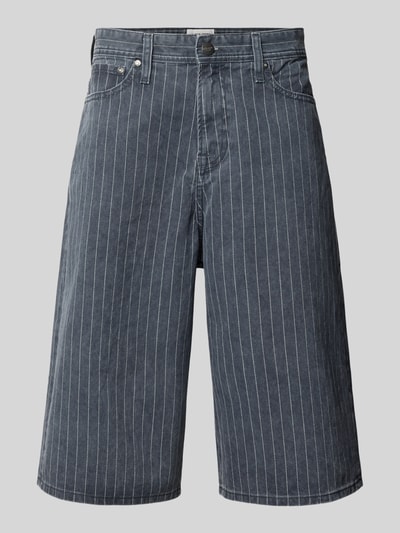 Produktfoto, Shorts im Allover-Look Modell 'OWEN' von Jack & Jones in Grau mit weißen Streifen, Reine Baumwolle, Relaxed-Fit, Eingrifftaschen, Bundweite 44 cm, Innenbeinlänge 37 cm