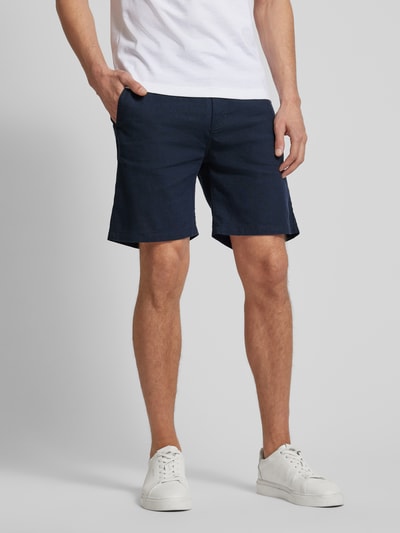 BOSS Orange Tapered Fit Leinenshorts mit elastischem Bund Dunkelblau 4