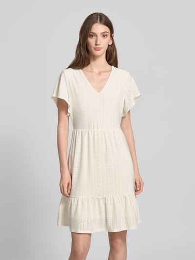 Only Tailliertes Freizeitkleid mit Lochstickerei Modell 'SANDRA' Offwhite 4