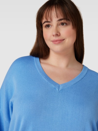 Fransa Plus PLUS SIZE gebreide pullover met V-hals, model 'Blume' Koningsblauw - 3