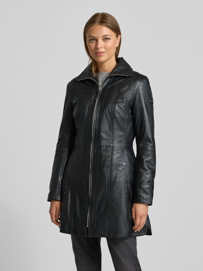 Cabrini Płaszcz skórzany z naturalnej skóry jagnięcej nappa ze stójką Czarny 4