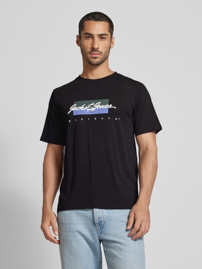 Jack & Jones T-shirt met labelprint, model 'WAYNE' Zwart - 4