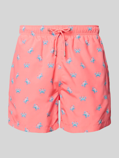 Productfoto, Badehose im Allover-Look mit elastischem Bund van MCNEAL in regular fit, lichtroze kleur met blauwe en witte krabjesprint, tunnelkoord, gladde stof