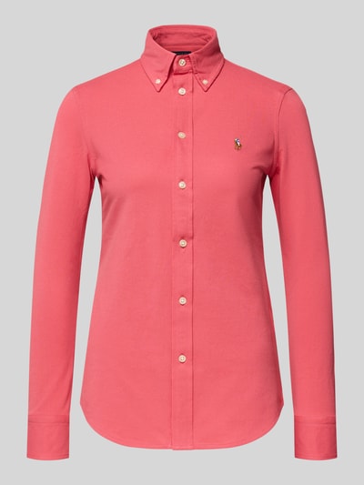 Produktfoto, Regular Fit Hemdbluse aus reiner Baumwolle von Polo Ralph Lauren in Unifarbe Rosa mit Logo-Stitching, Knopfleiste und Hemdkragen