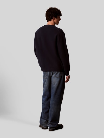 Calvin Klein Jeans Relaxed Fit Strickjacke aus reiner Baumwolle mit Logo-Stitching Marine 4