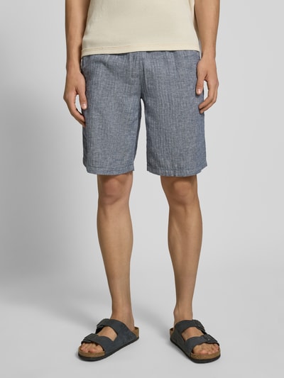 Blend Regular fit korte linnen broek met tunnelkoord, model 'MORGAN' Marineblauw - 4