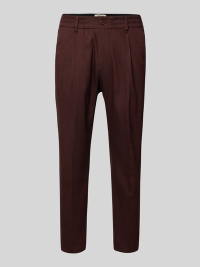 Produktfoto, HOSE aus Leinen-Mix mit Gesäßtaschen von Drykorn, Herren Hose im Slim-Fit mit elastischem Bund, dunkelbraune Struktur, Bundweite 40 cm, Innenbeinlänge 66 cm, Leinen-Mix mit Viskose-Anteil