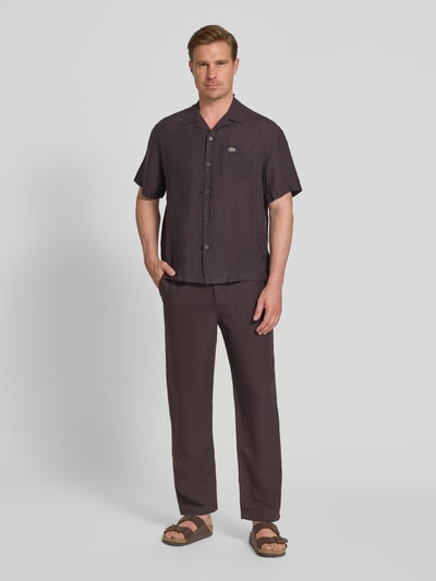 Lacoste Straight Leg Stoffhose aus Leinen-Mix Schoko 1