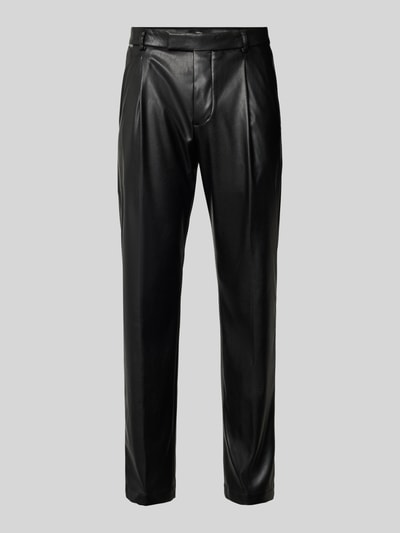 Produktfoto, schwarze Hose in Leder-Optik Modell 'SALTO' von Cinque, Regular Fit, sichtbare Gesäßtaschen, glatte Textur, neutraler Hintergrund