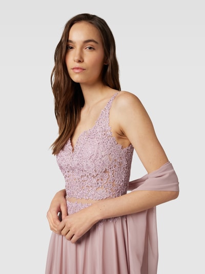 Mascara Abendkleid mit Spitzenbesatz und unifarbenem Design Mauve 3