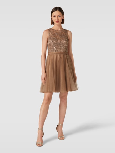 V.M. Cocktailkleid mit Paillettenbesatz Taupe 1