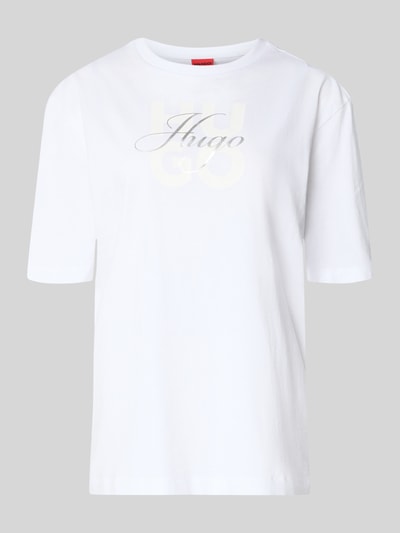 Produktfoto, białe damski t-shirt Regular Fit T-Shirt aus reiner Baumwolle Modell 'Dashire_5' von HUGO z nadrukiem, gładka tekstura