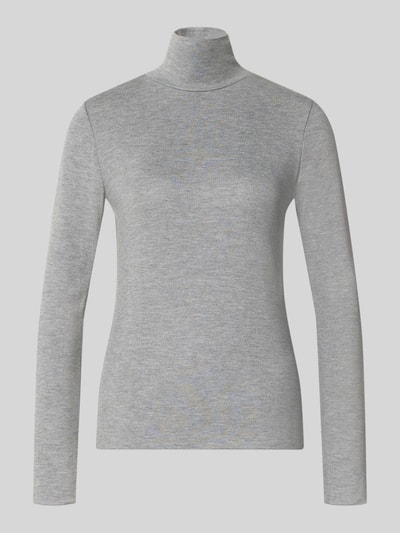 Produktfoto, Longsleeve mit Rollkragen von someday, grau mit feiner Ripp-Struktur, Viskose-Mix mit Stretch, eng anliegend, neutraler Hintergrund