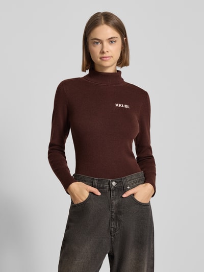 Karo Kauer Slim Fit Rollkragenpullover mit Woll-Anteil Mittelbraun 4