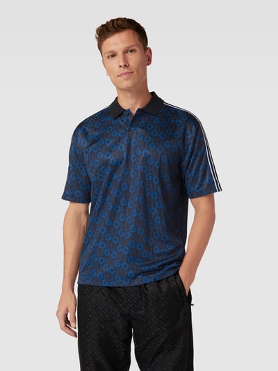 HUGO Poloshirt met all-over labelprint, model 'Dunlun' Marineblauw - 4