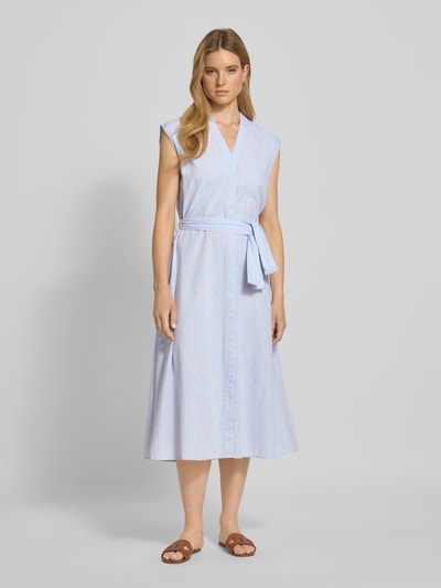 Milano Italy Tailliertes Midikleid aus Baumwoll-Leinen-Mix Bleu 4