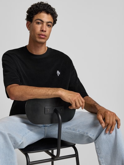 REVIEW T-shirt z prążkowanym okrągłym dekoltem Czarny 3