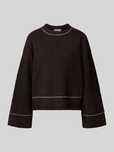 Produktfoto, gebreide pullover van katoenmix met stretch, relaxed fit, ronde hals, contrastnaden, Model 'Roeme' van Neo Noir