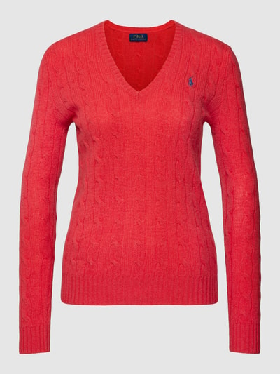 Polo Ralph Lauren Sweter z dzianiny z dekoltem w serek model ‘KIMBERLY’ Jasnoczerwony 2