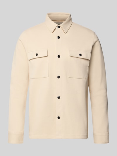 Produktfoto, cremefarbene Hemdjacke mit Brusttaschen Modell 'JACKIE' von SELECTED HOMME, Unifarben, Baumwoll-Mix, Regular Fit, Umlegekragen, Druckknopfleiste, strukturierte Oberfläche