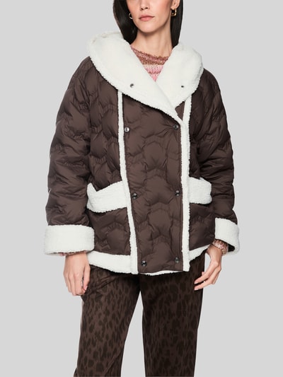 Marc Cain relaxed fit gewatteerd jack met capuchon model 'SPORTS E' Donkerbruin - 4