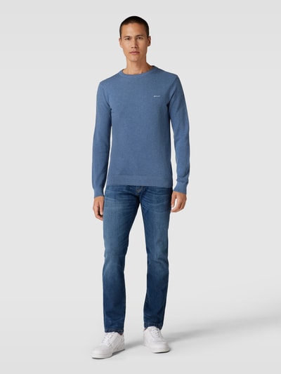 Gant Pullover met labelstitching, model 'PIQUE' Jeansblauw gemêleerd - 1