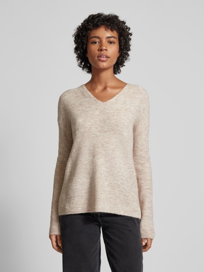 Only Regular Fit Strickpullover mit V-Ausschnitt Modell 'CAMILLA' Beige Melange 4