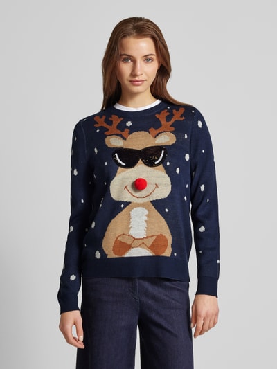 Vero Moda Pullover mit Weihnachtsmotiv Modell 'NEWT INSEL' Marine 4