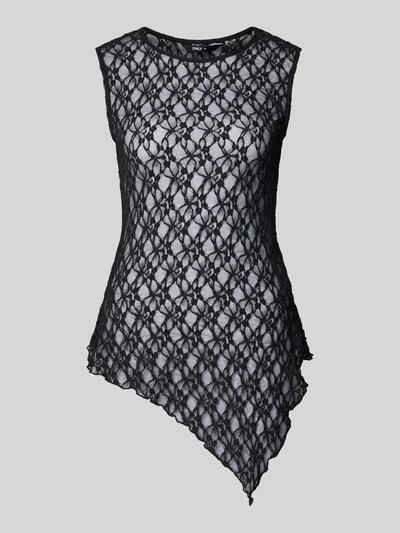 Produktfoto, czarne top z koronkową teksturą, asymetryczny krój Slim Fit Top mit asymmetrischem Bund model 'LIVA' od ONLY, damski top