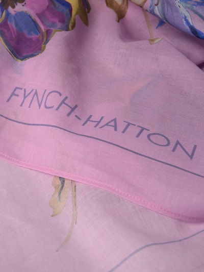 Productfoto, Schal mit Logo-Print van Fynch-Hatton van puur katoen, rechthoekig, bloemenprint in lila en beige, logoprint, breedte 91 cm, lengte 91 cm