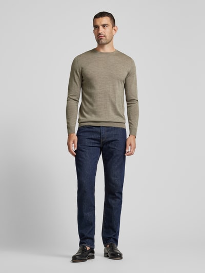 Profuomo Gebreide pullover met ribboorden Leem - 1