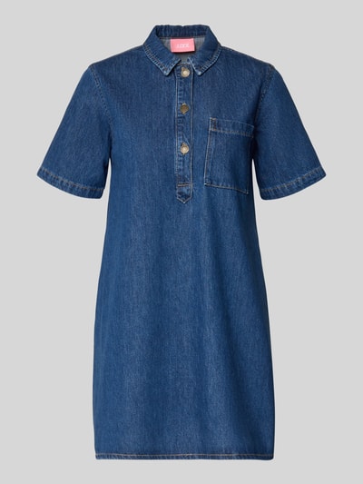Produktfoto, Relaxed Fit Minikleid in Denim-Optik Modell 'Amara' von JJXX aus Reine Baumwolle, dunkelblau, Umlegekragen, Kurzärmelig, sichtbare Struktur
