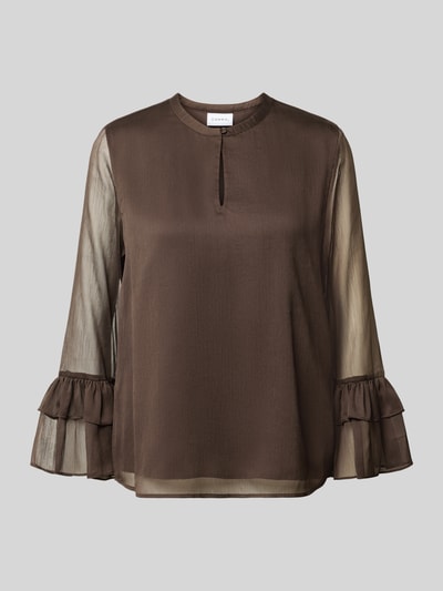 Produktfoto, Bluse mit Volant-Ärmeln von COMMA in Braun, lockere Passform, Rundhalsausschnitt mit Knopfverschluss, langärmlig, feine Textur