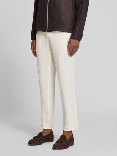 Brax slim fit linnen broek van puur linnen model 'Fabio' Wit - 4
