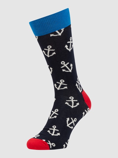 Happy Socks Socken mit Allover-Muster Modell 'ANCHOR' Dunkelblau 1