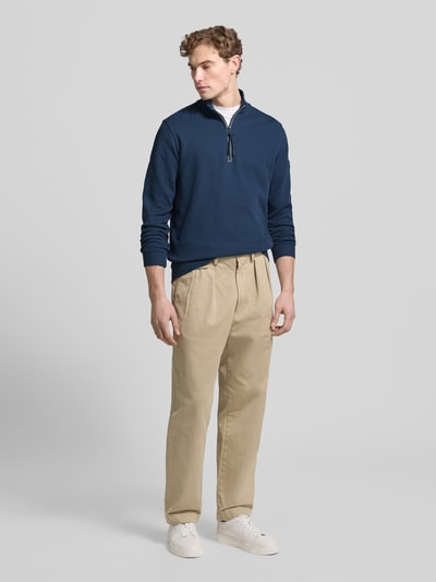 LERROS Sweter z kołnierzem zapinanym, krój regular fit, ze stójką i zamkiem błyskawicznym Granatowy 1