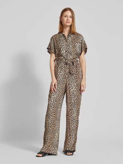 Vila Jumpsuit met overhemdkraag, model 'Violine' Lichtbruin - 4