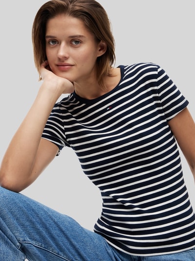 Tommy Jeans slim fit T-shirt van katoenmix in ribtricot Marineblauw - 3