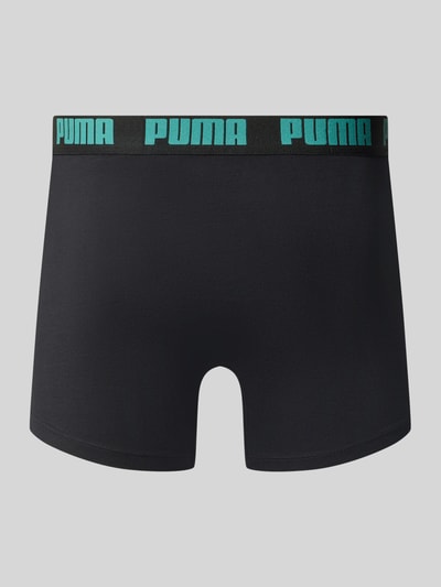 Produktfoto, Slim Fit Boxershorts aus Baumwoll-Mix im 2er-Pack Modell 'EVERDAY' von PUMA in Schwarz mit elastischem Bund und türkisfarbenem Logo, Herren Boxershorts von PUMA
