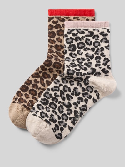 Produktfoto, Socken im 2er-Pack mit gerippten Bündchen von Jake*s Casual, mieszanka bawełny z dodatkiem streczu, nadruk skóry leoparda