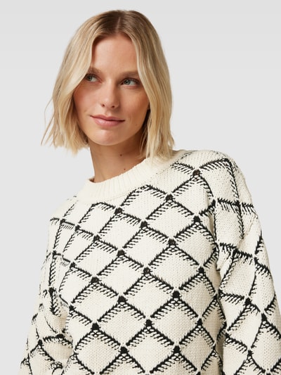 Selected Femme Korte gebreide pullover met all-over motief, model 'OLIVIA' Offwhite - 3