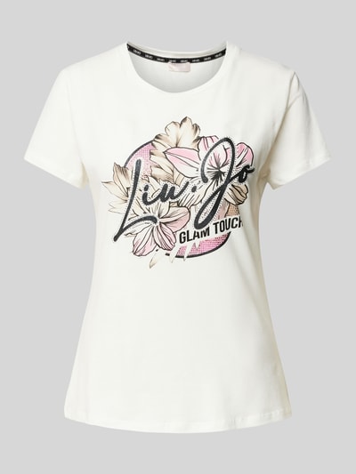 LIU JO SPORT T-Shirt mit Label-Print und Ziersteinbesatz Weiss 2