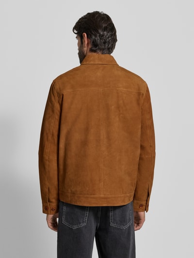 Les Deux Lederjacke aus Ziegenvelours mit Zweiwege-Reißverschluss Mittelbraun 5