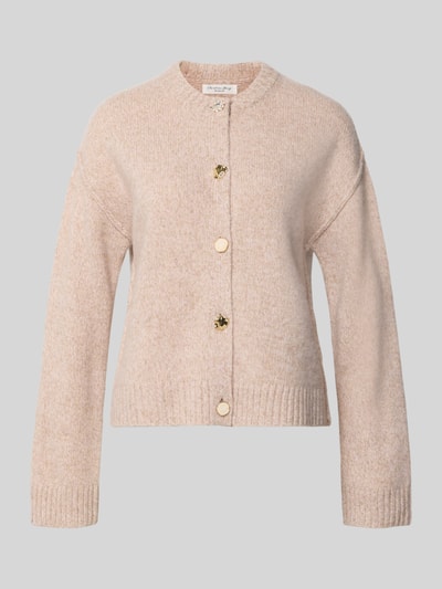 Produktfoto, Relaxed Fit Strickjacke aus reiner Wolle in Strick-Optik von Christian Berg Woman in Beige mit gerippten Abschlüssen und Knopfleiste
