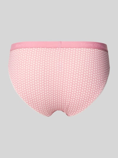 Frauenmodel trägt Slip aus Baumwoll-Mix im 3er-Pack von Marc O'Polo, Optik: Allover-Muster, Bundabschluss: Elastisch, Ganzkörperansicht Rückansicht.