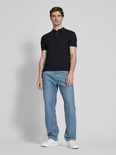 JOOP! Collection Koszulka polo męska JOOP! Collection;Czysta bawełna;Krój regular fit;Model ‘Mauron’;Kołnierzyk polo z krótką listwą guzikową;Fakturowany wzór;Aplikacja z metką;Prążkowane wykończenia;Długość tyłu w rozmiarze M: 71 cm Granatowy 1