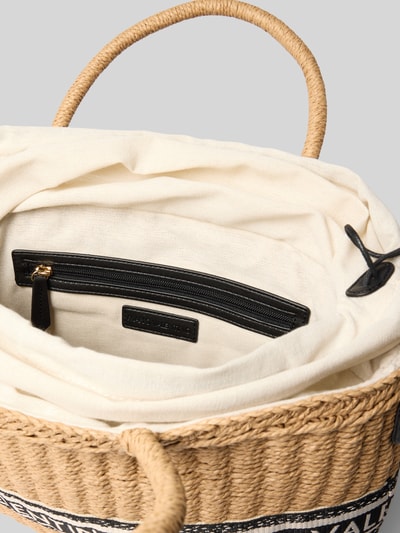 Produktfoto, Handtasche mit Label-Detail Modell 'BOHO' von VALENTINO BAGS aus Papier mit offenem Hauptfach, Reißverschlussfach innen, beige Textur und schwarzen Akzenten